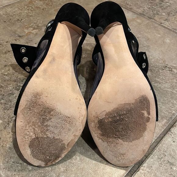 Stuart Weitzman Black Suede Leather French Cuff T-Strap Shoe Womens Size 7.5M - Picture 6 of 14